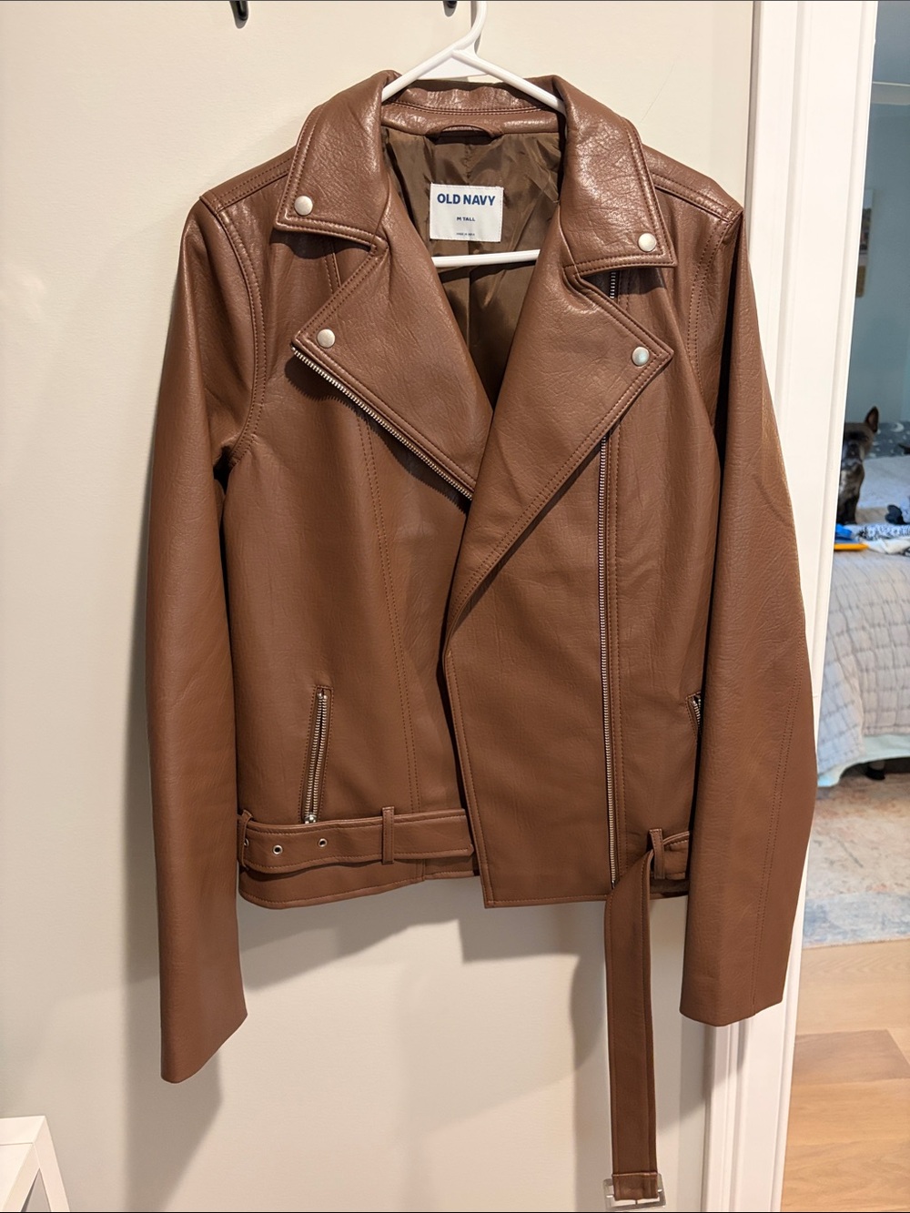 Faux Leather Jacket Brown Small TALL
